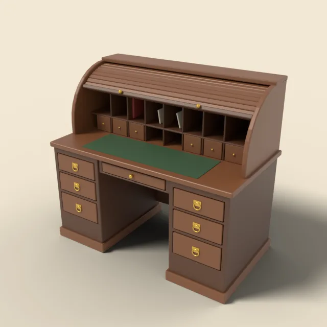Roll-top desk in walnut