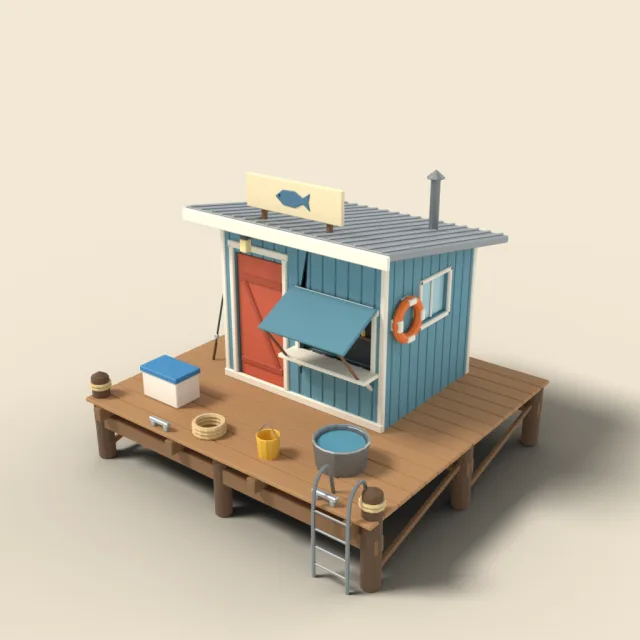 Fishing bait shack on dock