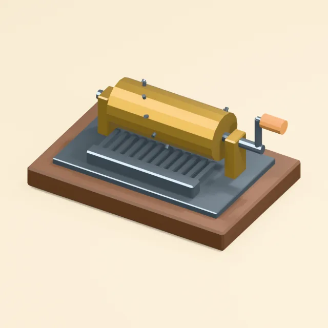 Hand crank music box with exposed pinned cylinder and comb