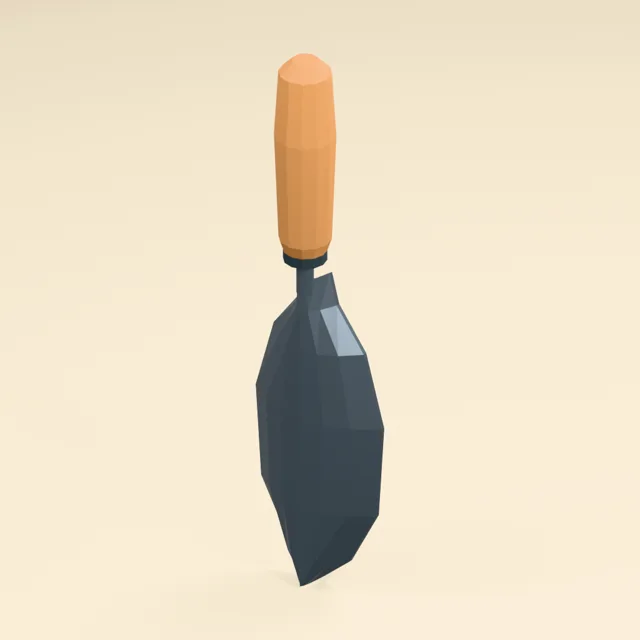 Dished garden trowel with riveted wooden handle