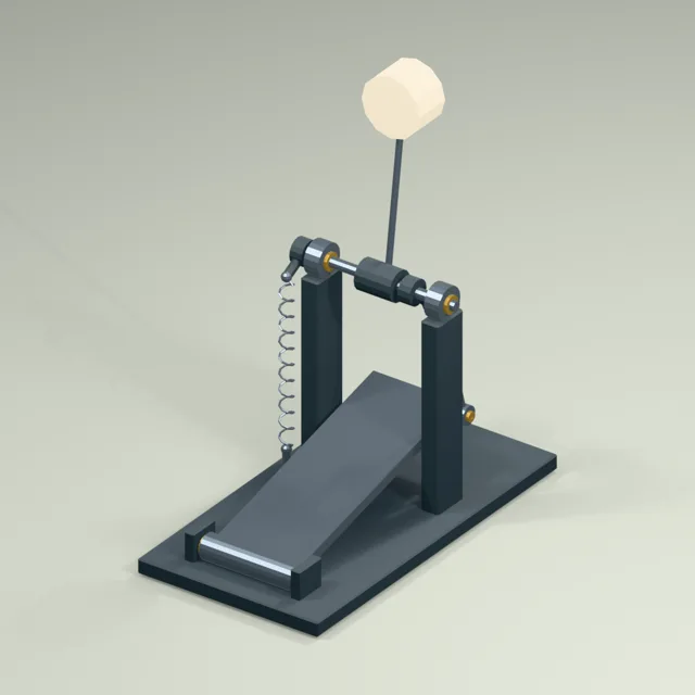 Direct-link bass drum pedal with pivoted beater and return spring