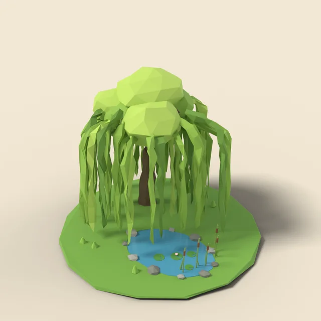 Weeping willow by a small pond