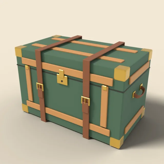 Steamer trunk with leather straps