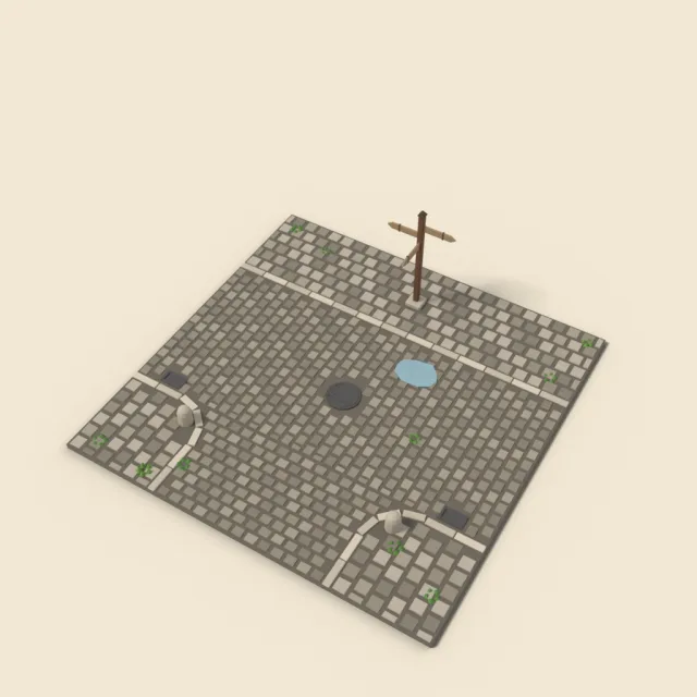 Cobblestone street T-junction tile