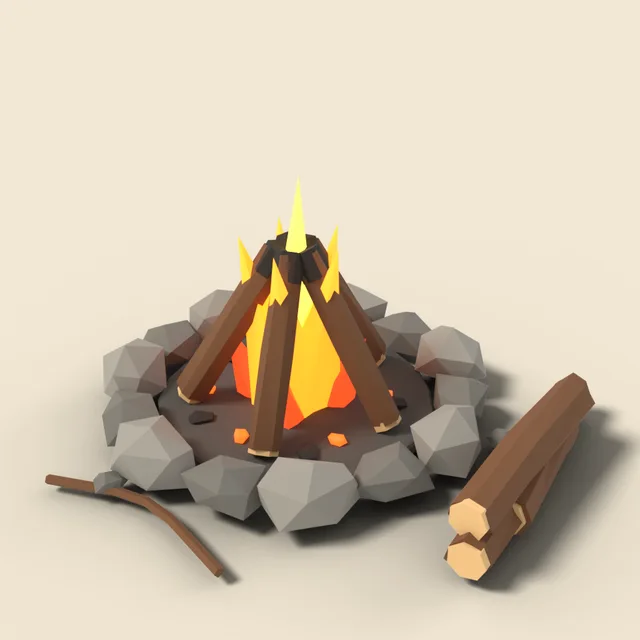 Stone campfire ring with logs