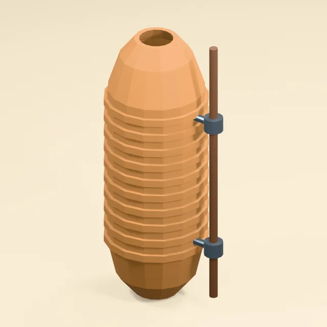 Ridged wooden guiro with retained scraper