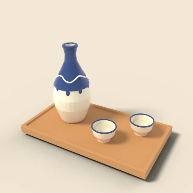 Sake bottle with cups