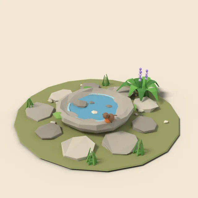 Ground-level stone birdbath