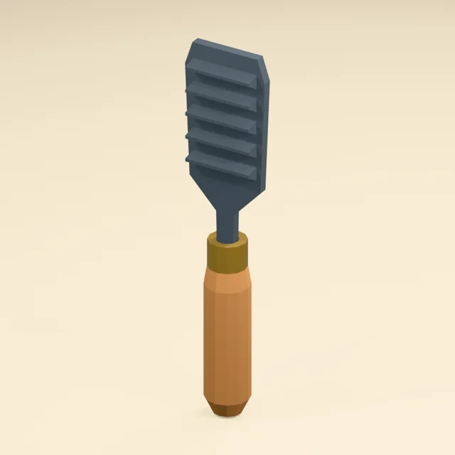 Serrated fish scaler with broad scraping head and wooden grip