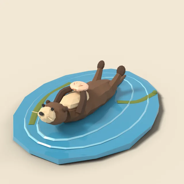 Otter floating with shell