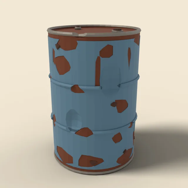 Rusty steel oil drum with dents