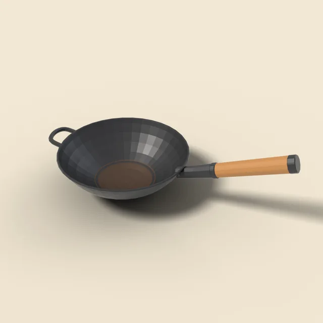 Carbon steel wok with wooden handle