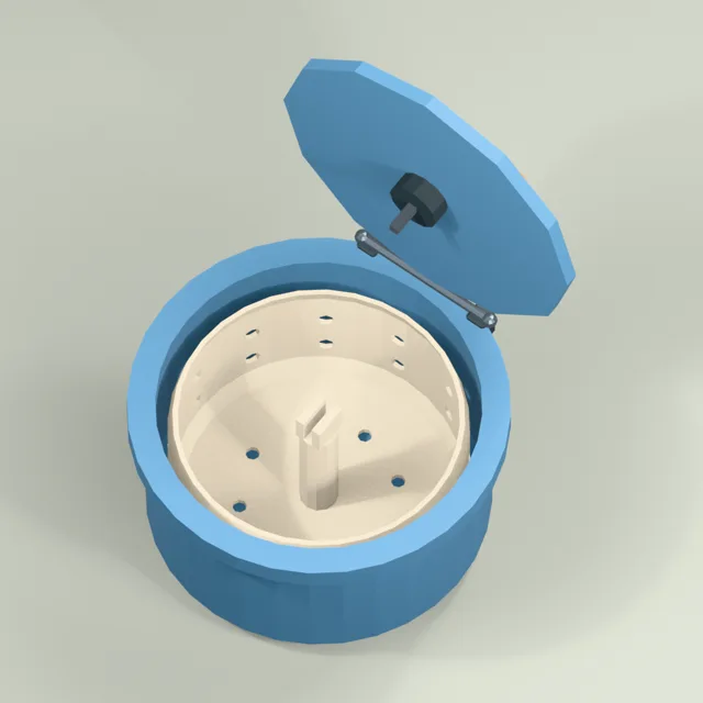 Open salad spinner with mating keyed basket drive