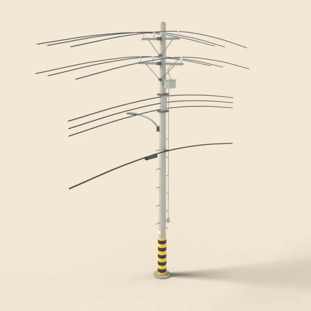 Concrete utility pole with wires