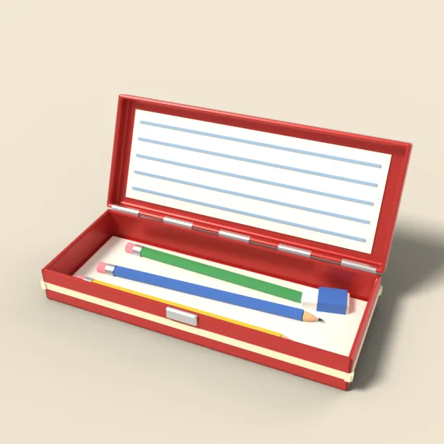 Tin pencil box with hinged lid