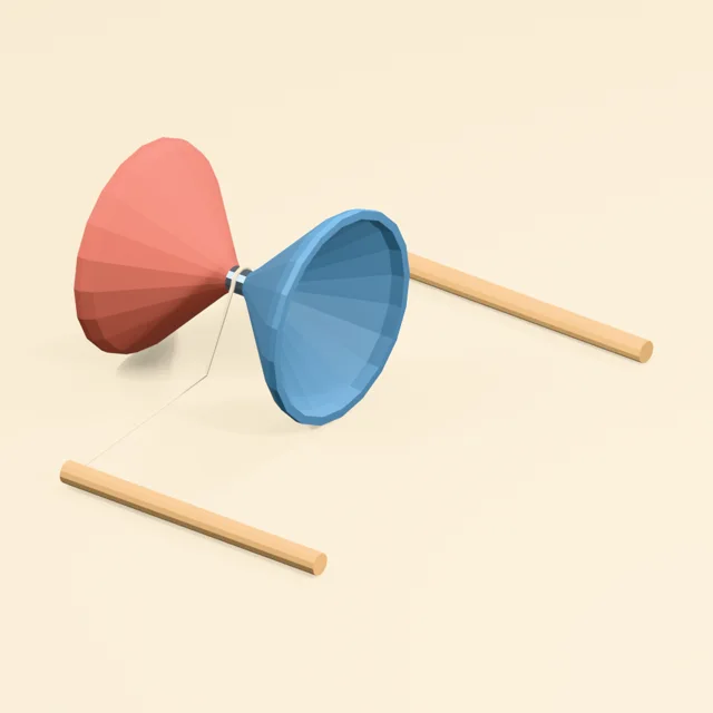 Diabolo with hollow cups and connected resting handsticks