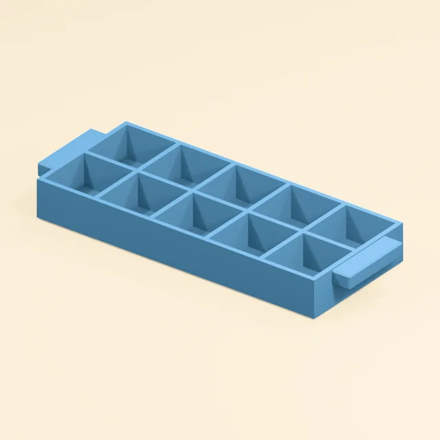 Ten-well ice cube tray with continuous molded walls