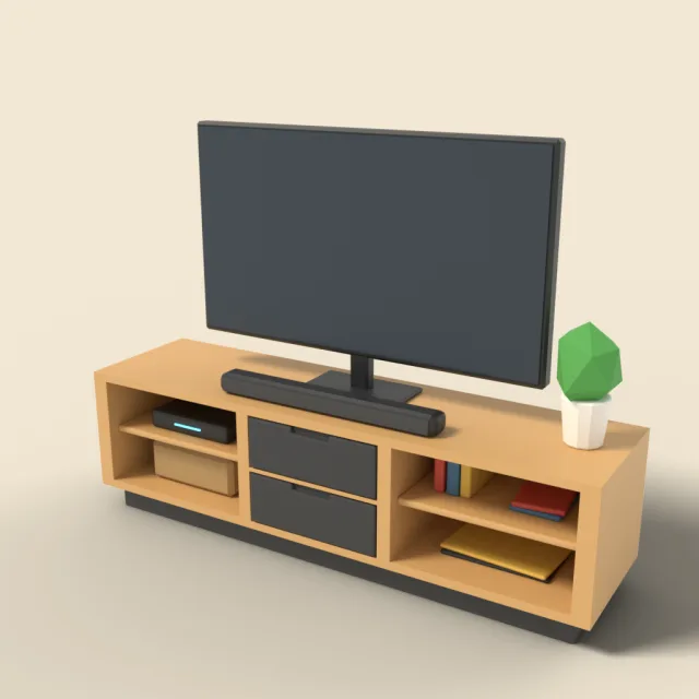 Low TV stand with open shelves
