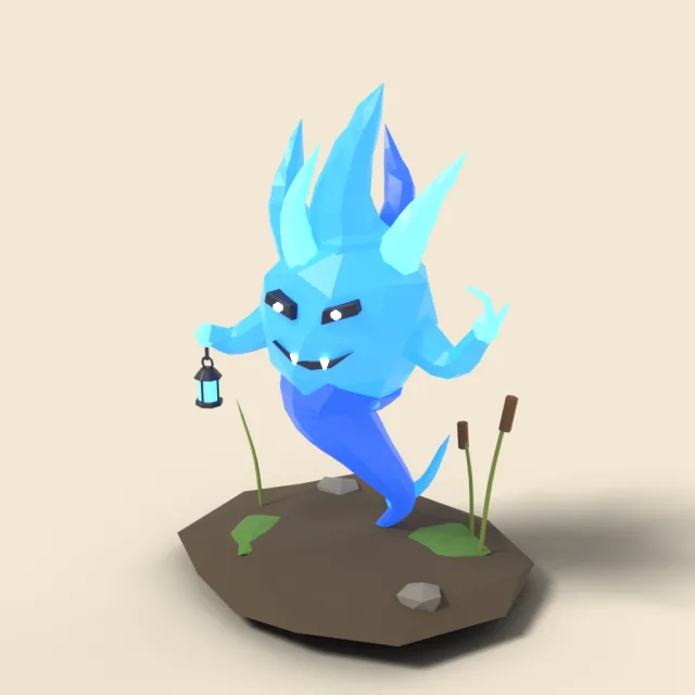 Will-o-wisp blue flame floating