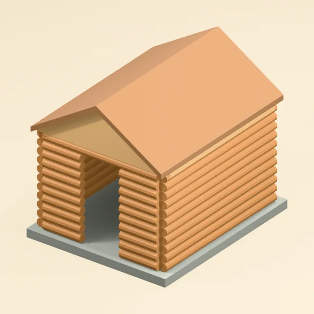 log_cabin_stacked_log_walls_open_door