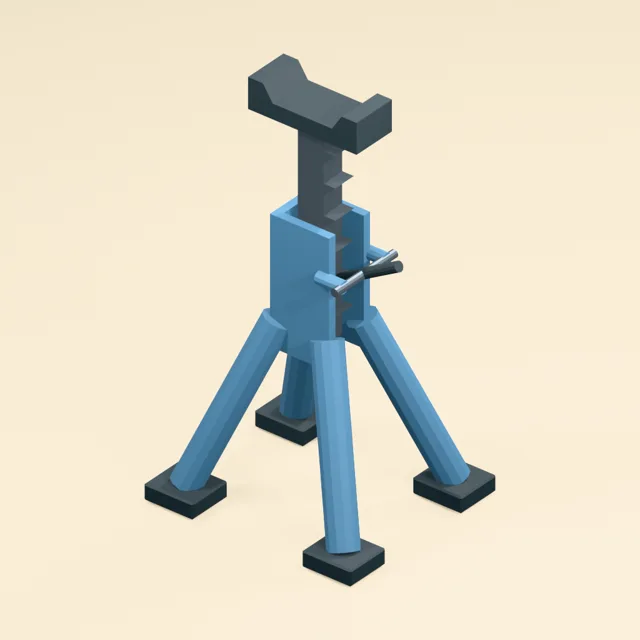 Ratchet jack stand with splayed legs and engaged locking pawl