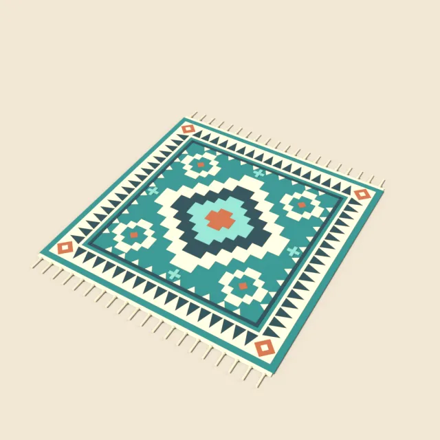 Square kilim rug in teal and cream