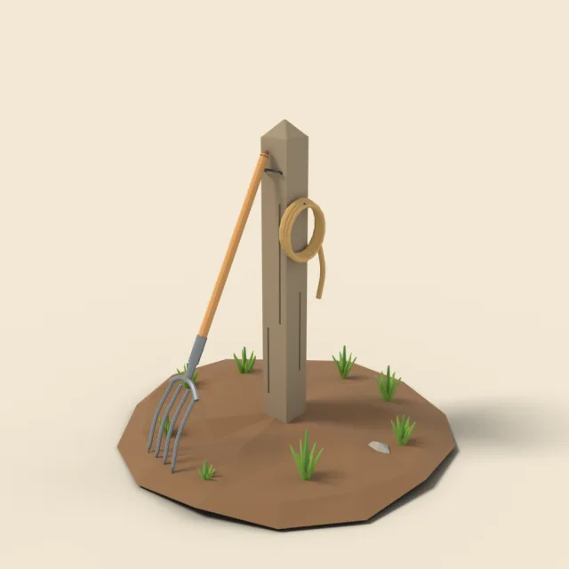 Pitchfork leaning on post