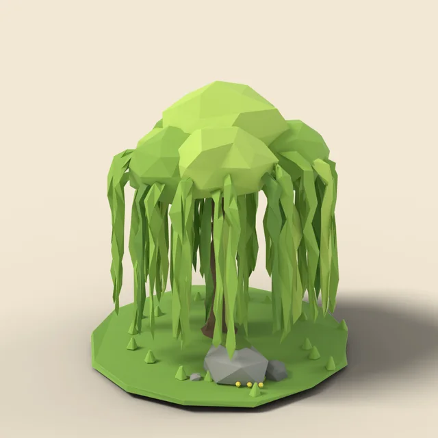 Weeping willow by a small rock