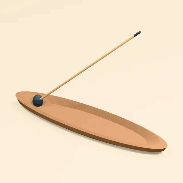 Shallow incense boat with supported burning stick