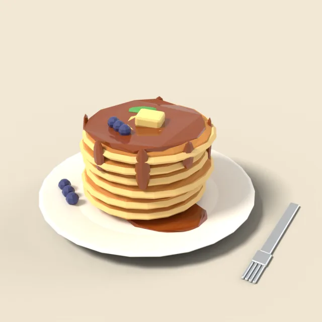 Stack of pancakes with butter and syrup