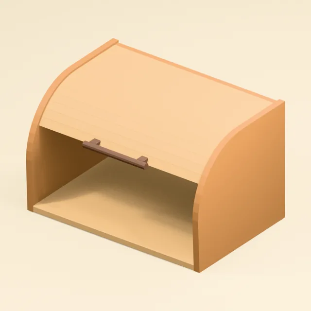 Partly opened wooden tambour bread box