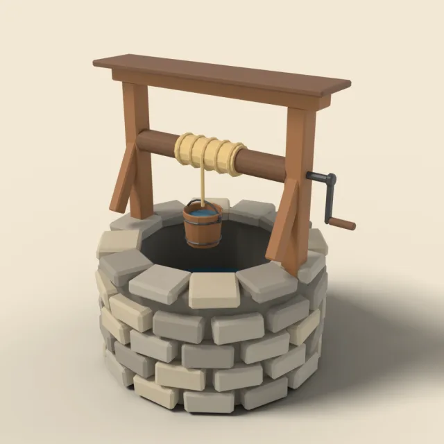 Stone well with bucket and crank