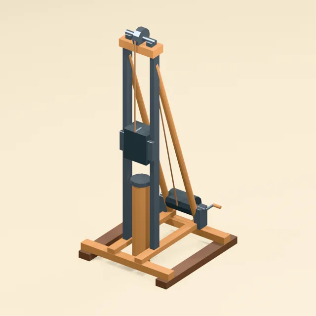 drop_hammer_pile_driver_braced_leads_suspended_ram_open_pile_bay