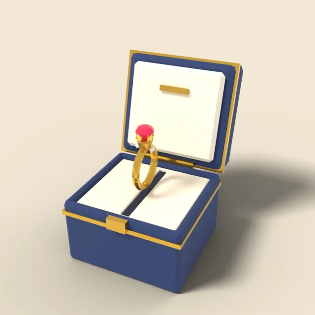 Gemstone ring in open box