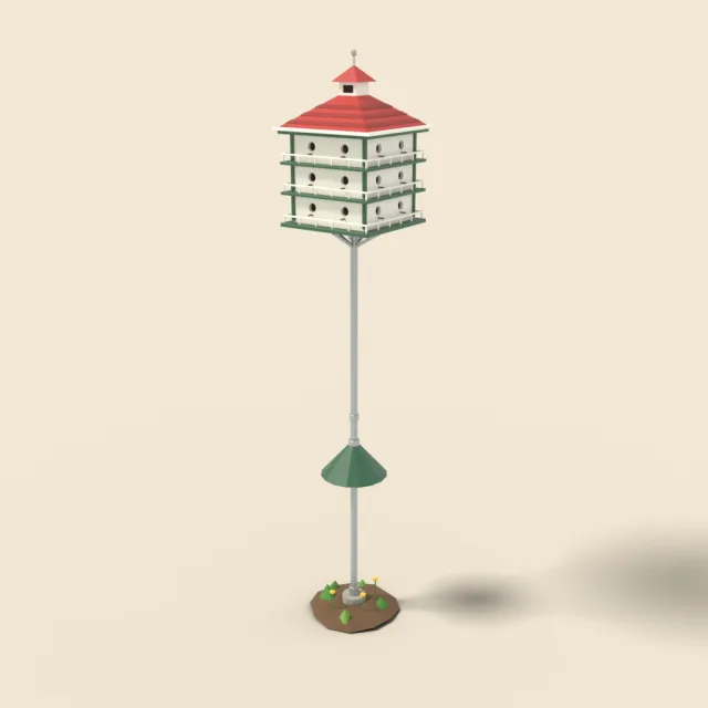 Multi-room birdhouse on tall pole