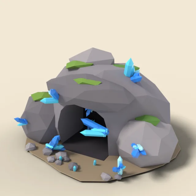 Crystal cave entrance with blue gems