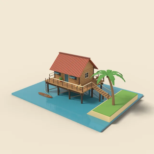Stilt house over water