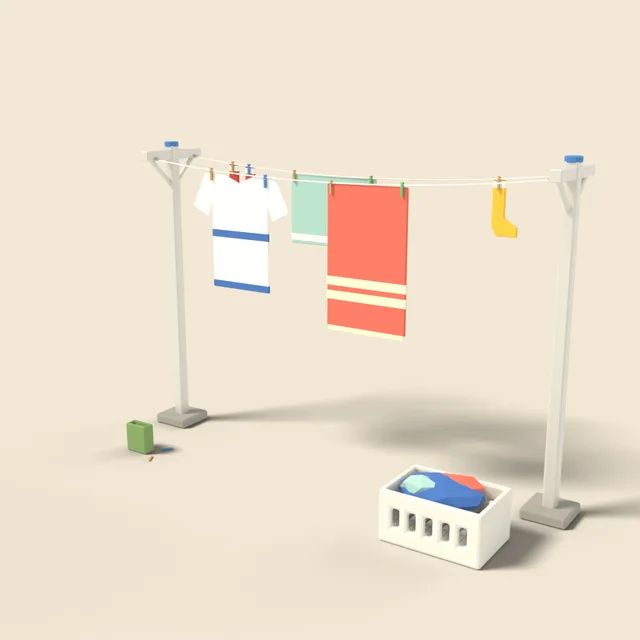 Laundry clothesline with pegs