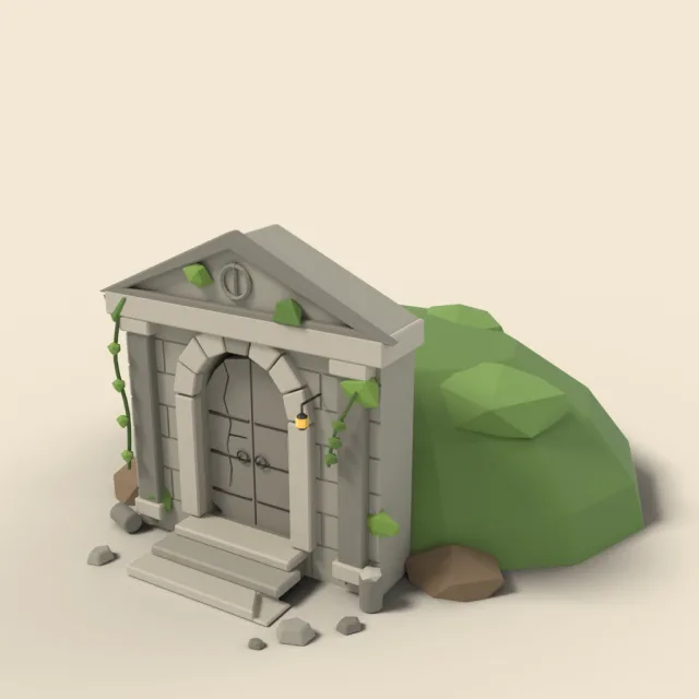 Crypt entrance with cracked door