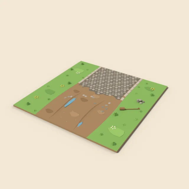 Dirt road to cobblestone transition tile