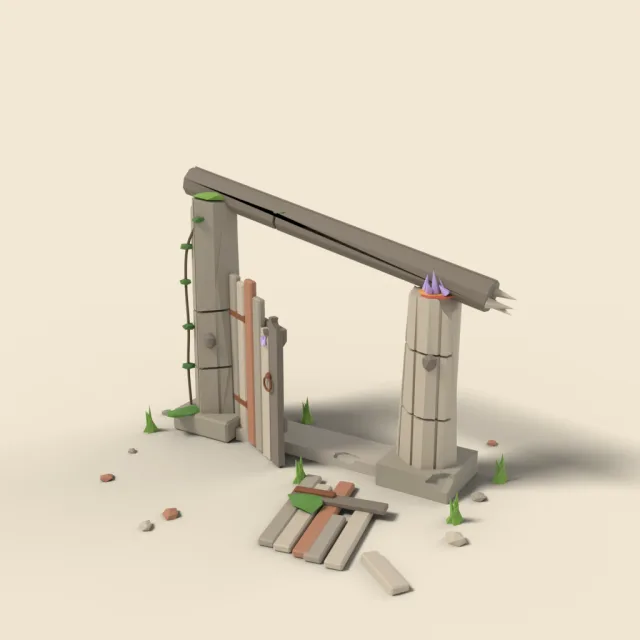 Petrified wooden gate ruin