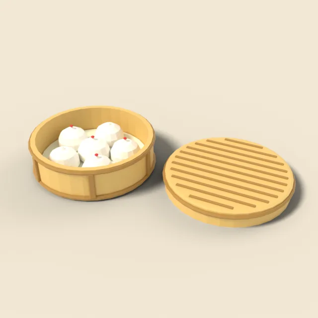 Steamed buns in a bamboo basket