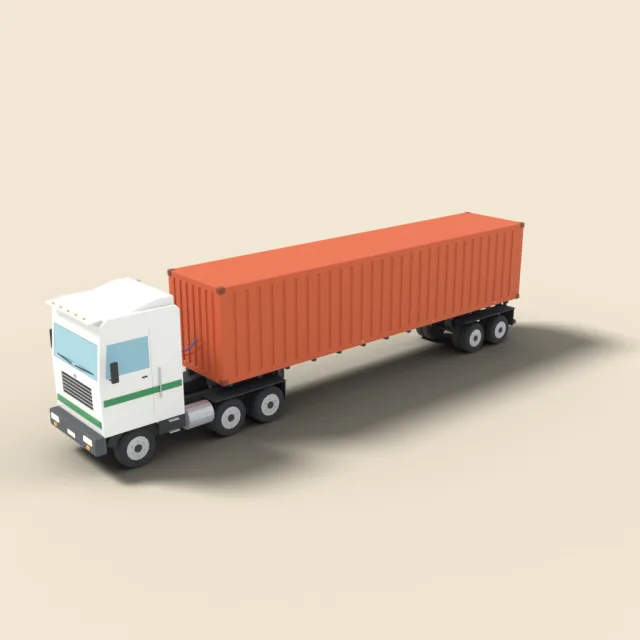 Semi truck with container trailer