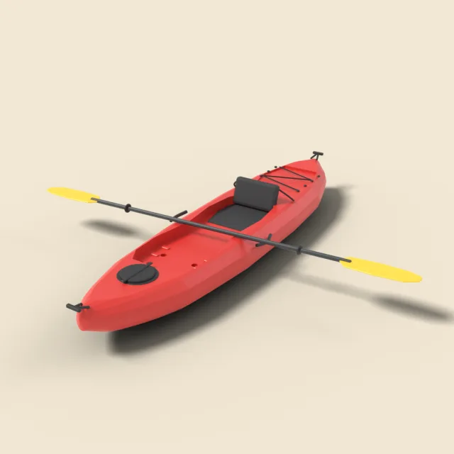 Red sit-on-top kayak with paddle