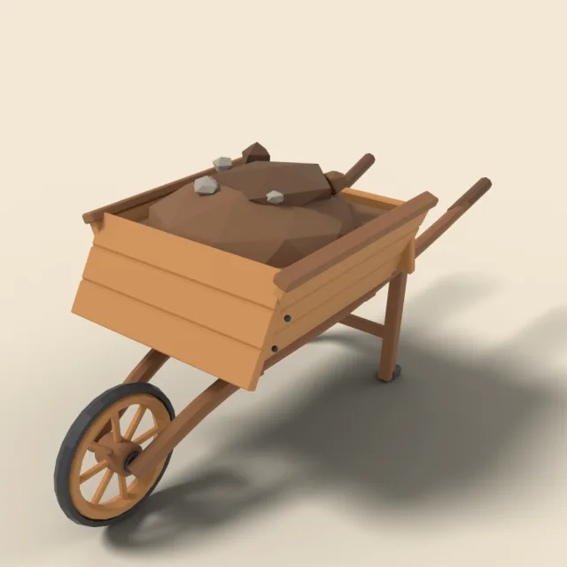 Wooden wheelbarrow with dirt