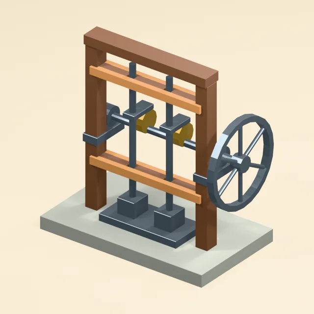 ore_stamp_mill_guided_stamp_rods_eccentric_cam_flywheel