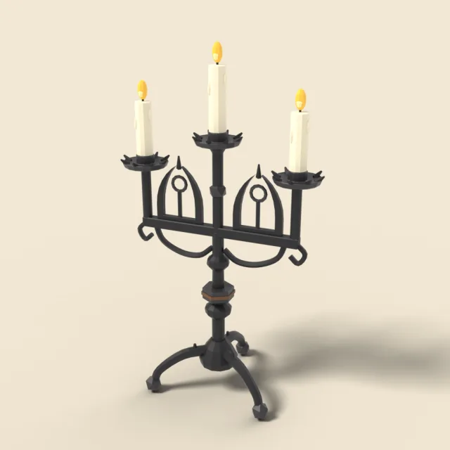 Gothic iron candelabra with three arms