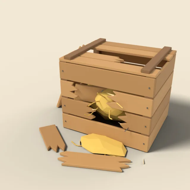 Broken crate with splintered planks