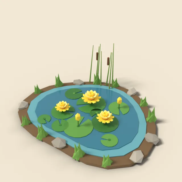 Yellow water lily on floating pads
