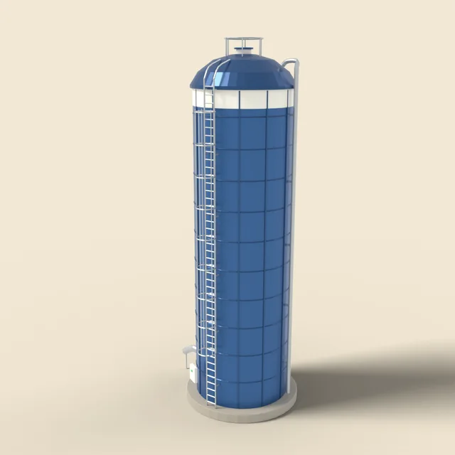 Blue steel silo with ladder
